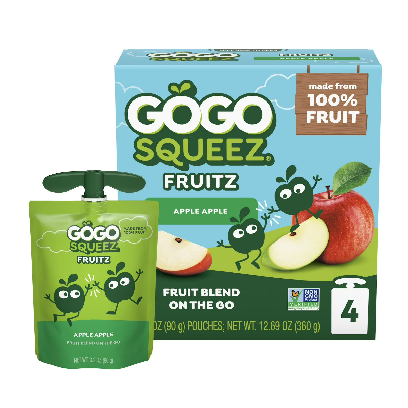 GoGo squeeZ No Sugar Added Apple Applesauce & Fruit Puree Pouches, 3.2 oz 4 Pack