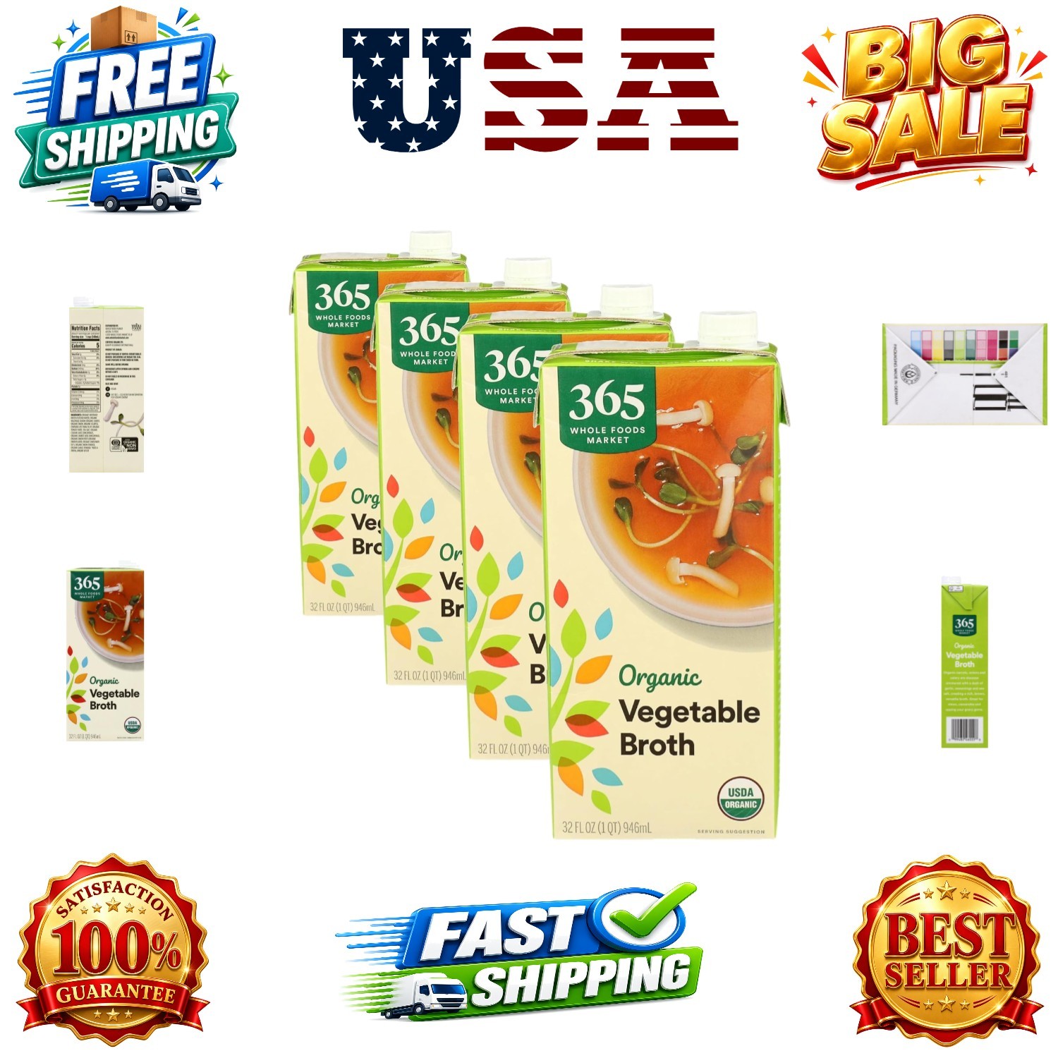 Organic Vegetable Broth, 32 Fl Oz Pack of 4