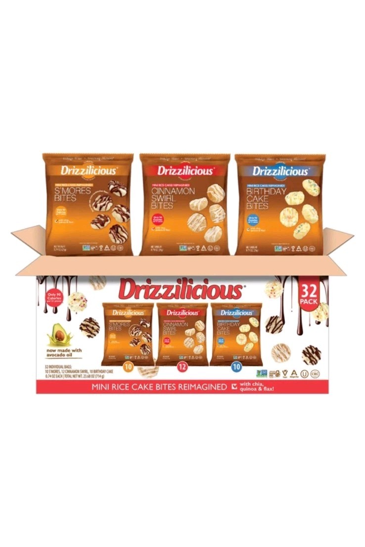 Drizzilicious Mini Rice Cake Bites Variety Pack 32 Ct Smores Cinnamon Bday Cake
