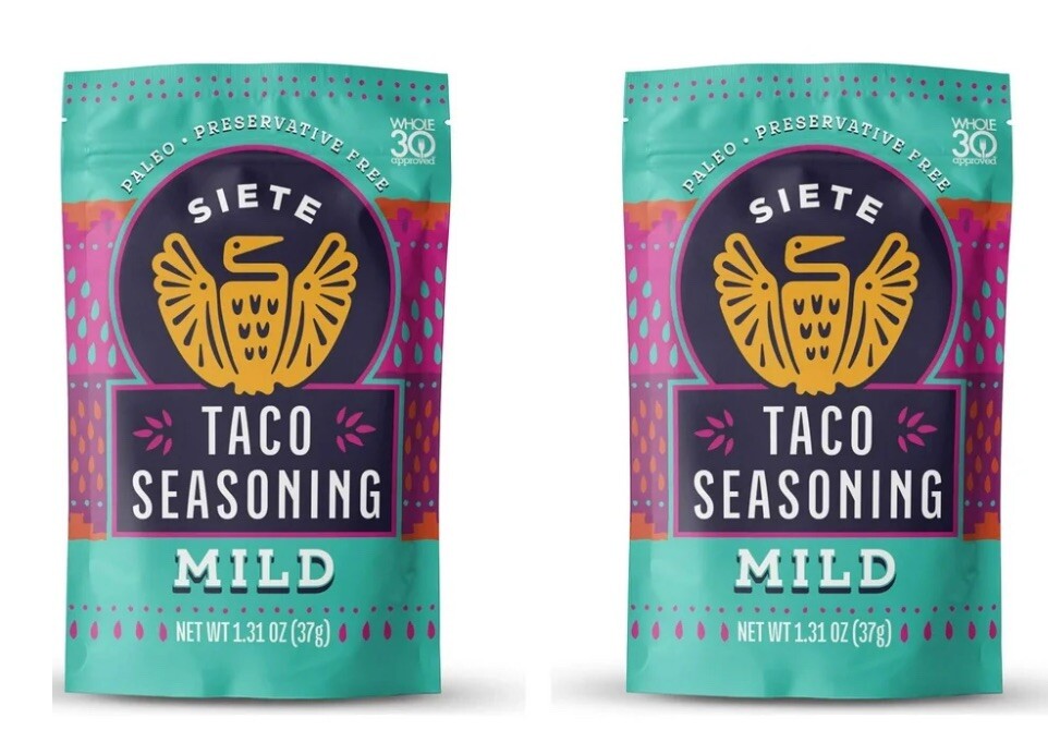 2 X Siete Taco Seasoning Packets Mild 1.31 OZ EXP 8/20/25