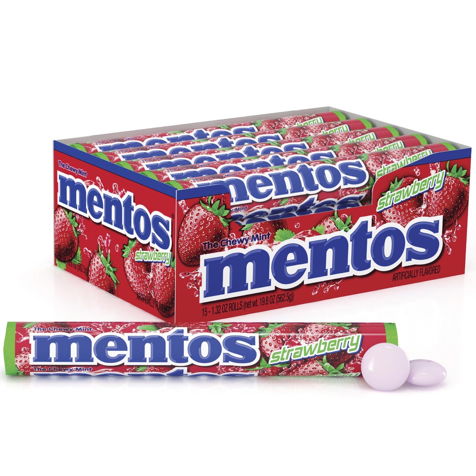 Chewy Mint Candy Roll, Strawberry, Non Melting, Party,15 Count (Pack of 1)