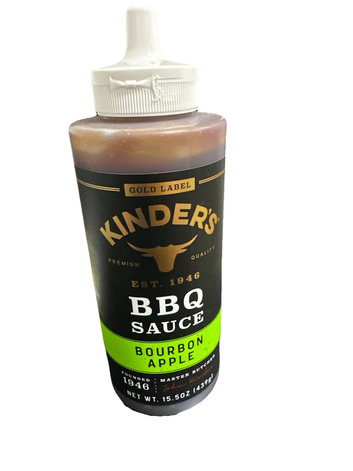 Kinder’s Gold Label Bourbon Apple BBQ Sauce, 15.5 oz Squeeze Bottle. Exp. 12/27