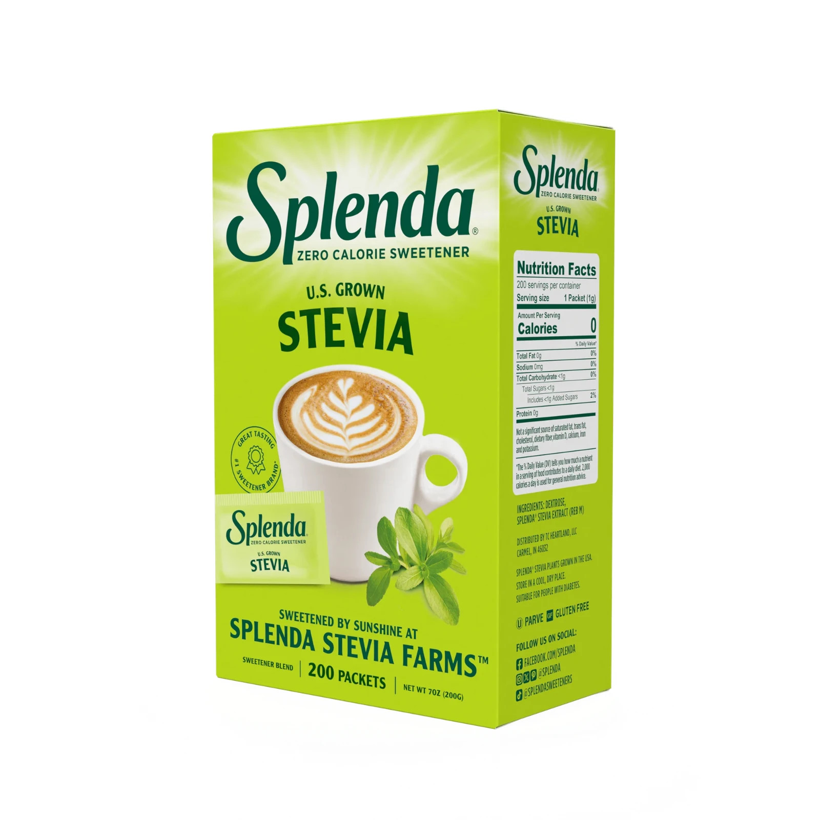 SPLENDA Stevia Zero Calorie Sweetener, Sugar Substitute Packets, 200 Count