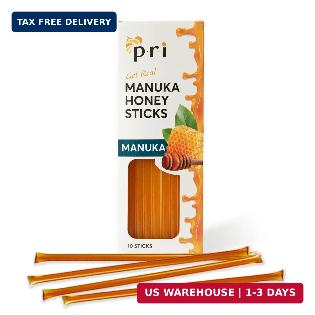 P.R.I Manuka Honey Sticks, Certified MGO 60+, Raw New Zealand Manuka Honey, Perf