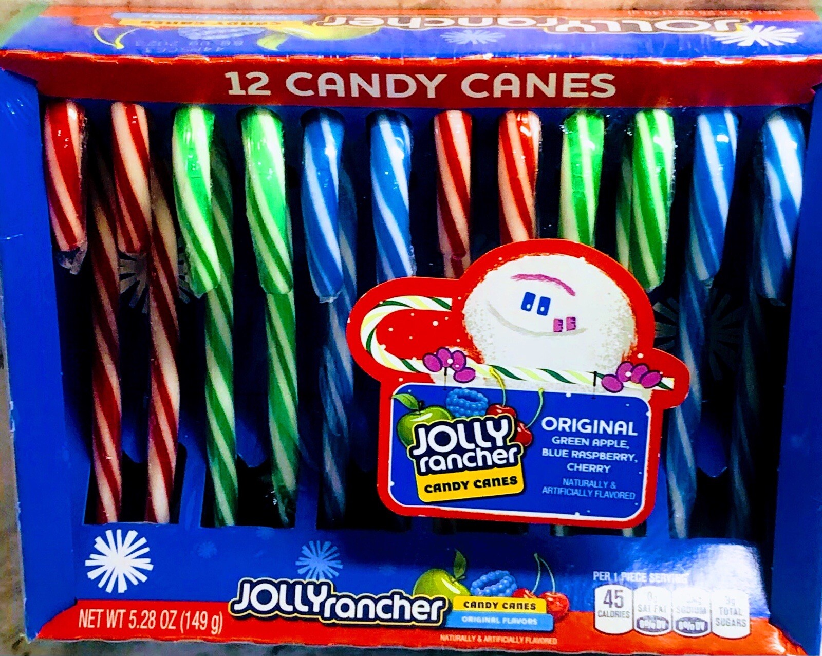 Jolly Rancher Original Green Apple/Blue Raspberry/Cherry Candy Canes. 5.28 0z.