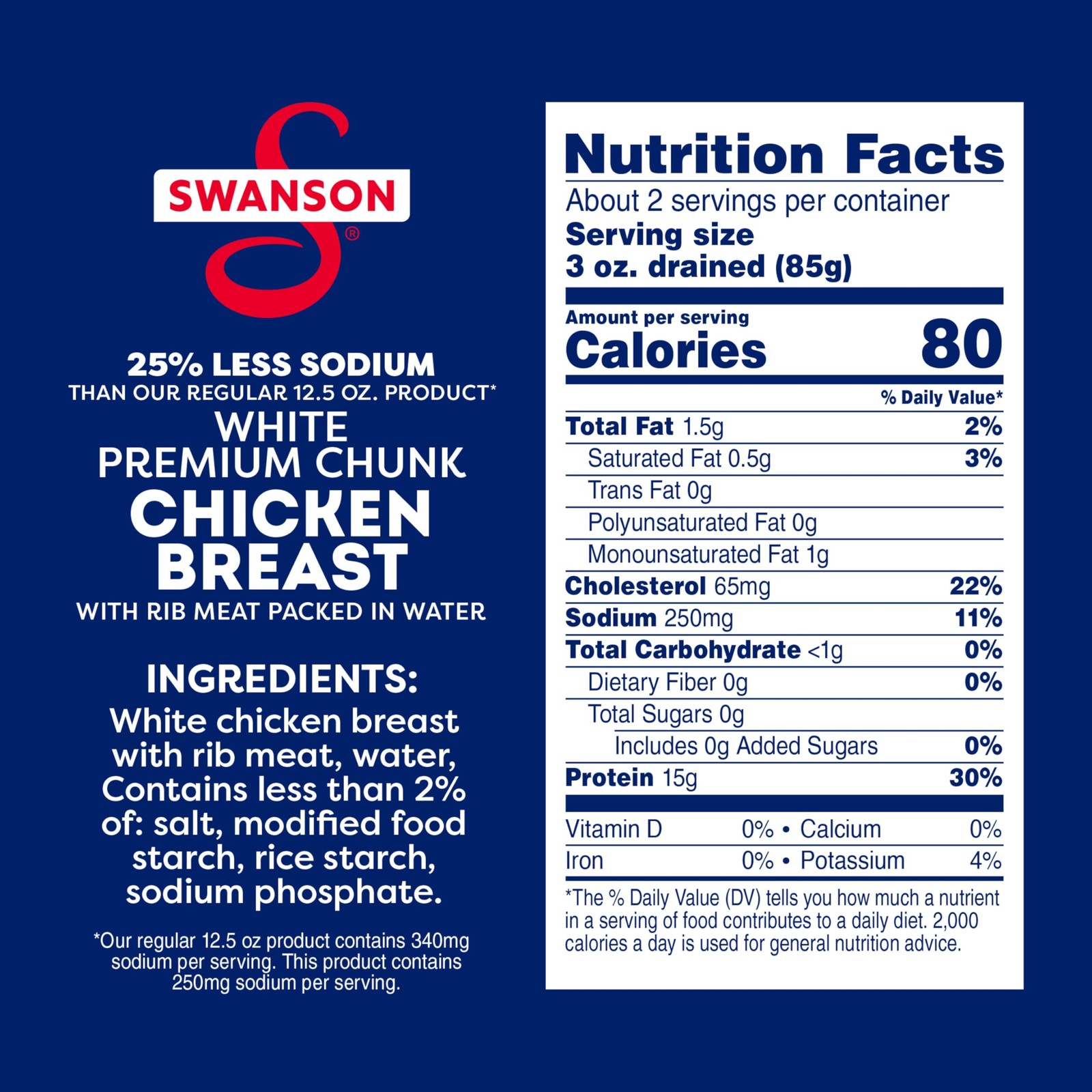 Swanson 25% Less Sodium White Premium Chunk Canned 12.5 Ounce (Pack of 1)