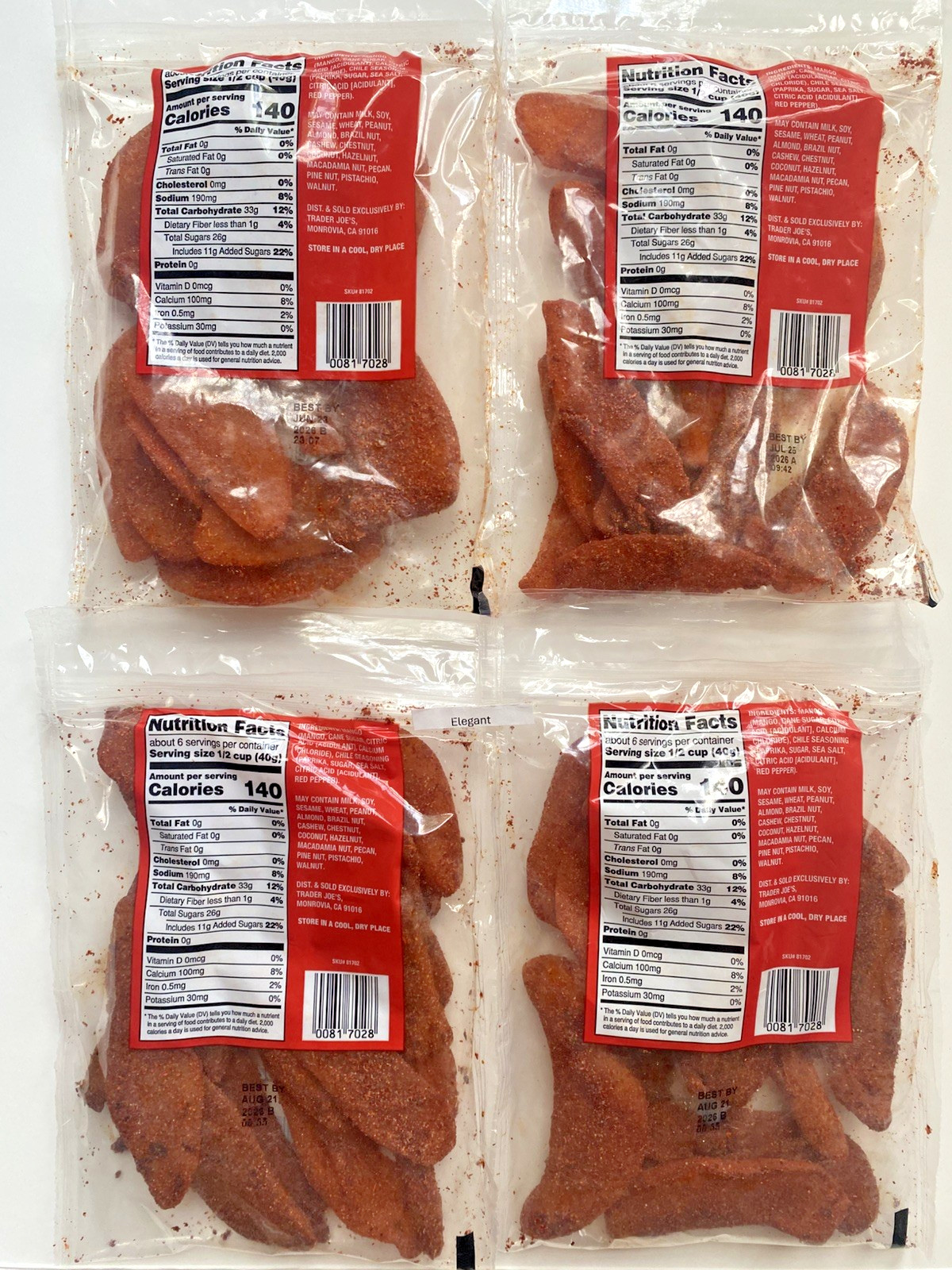 4 Packs Trader Joe’s Chile Spiced Mango Dried Fruit 8 oz Each Pack, Total 2 lbs