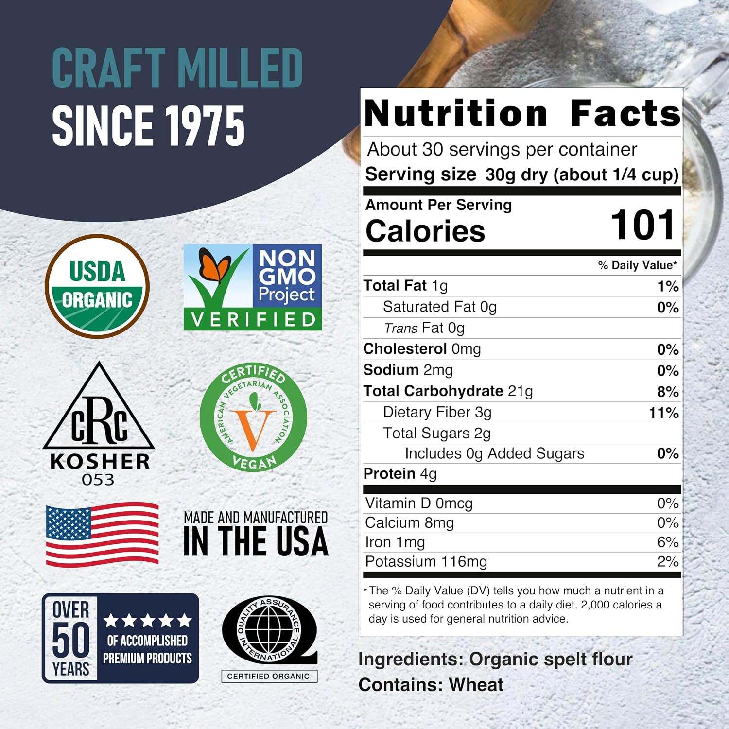 Organic Spelt Flour | Whole Grain Ancient Wheat Flour | USDA Organic, Non-Gmo, K