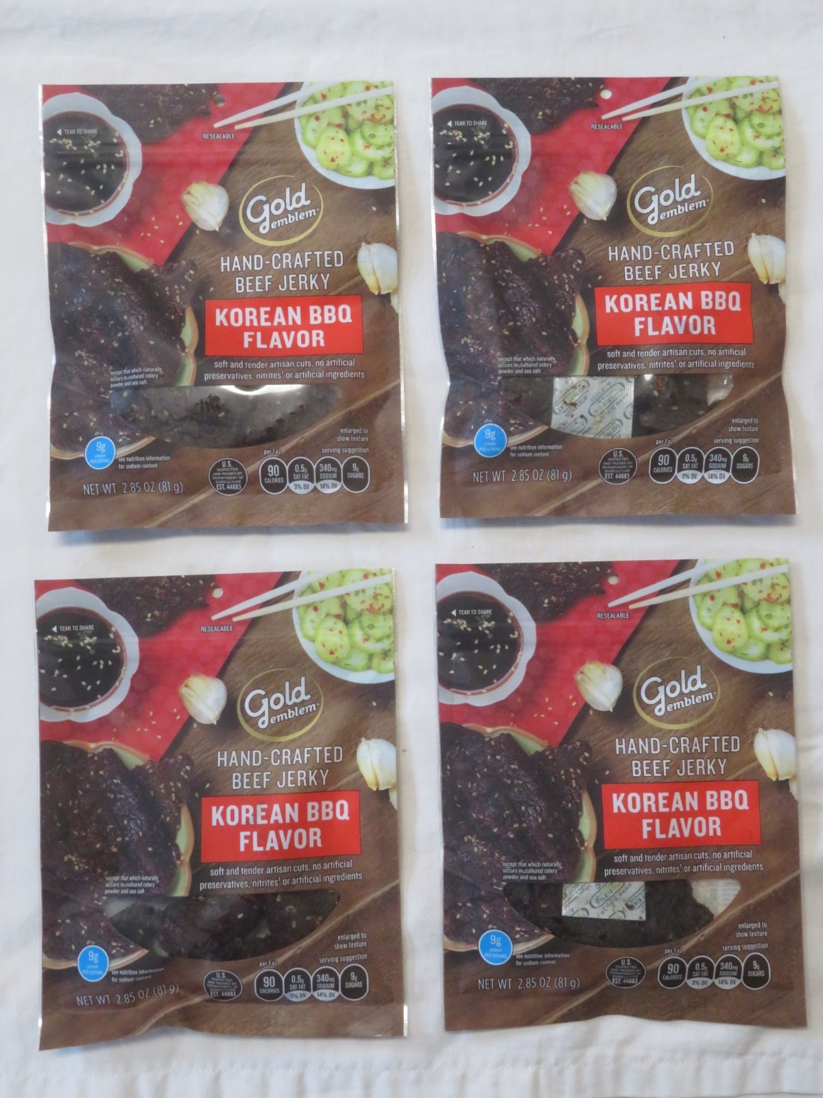 (4) Gold Emblem Hand-Crafted Beef Jerky Korean BBQ Flavor 2.85 Oz Each