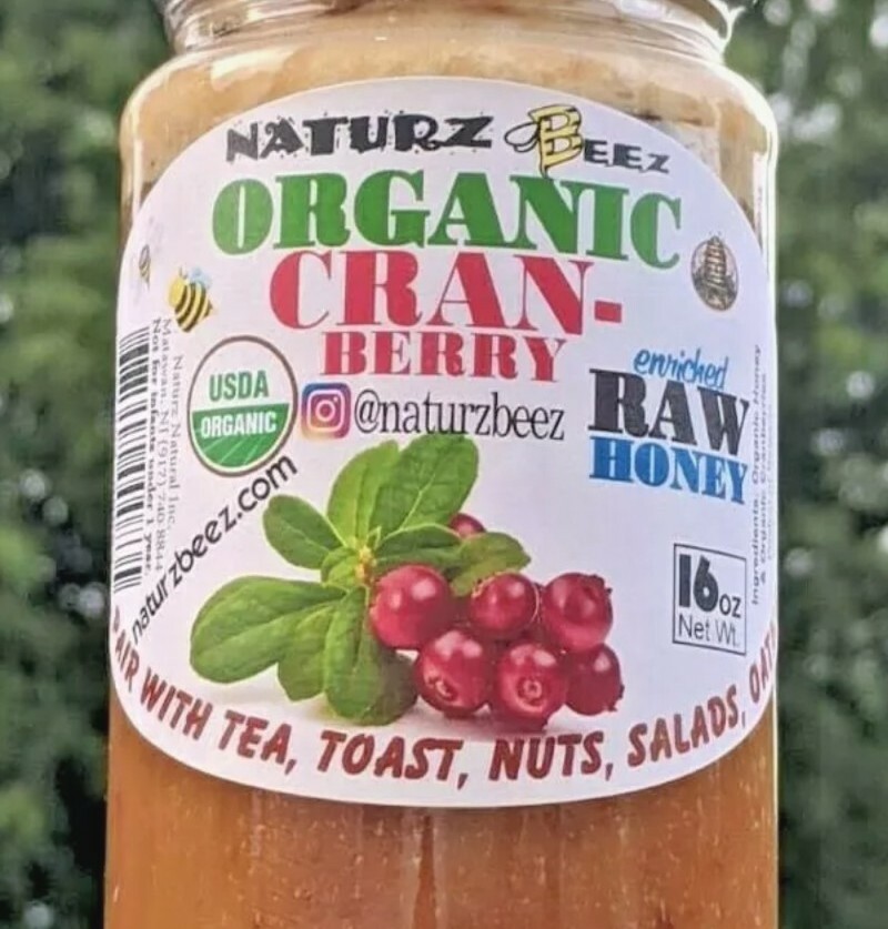 ORGANIC RAW HONEY & ORGANIC CRANBERRY 1LB / 454g 100% USDA ORGANIC CERTIFIED