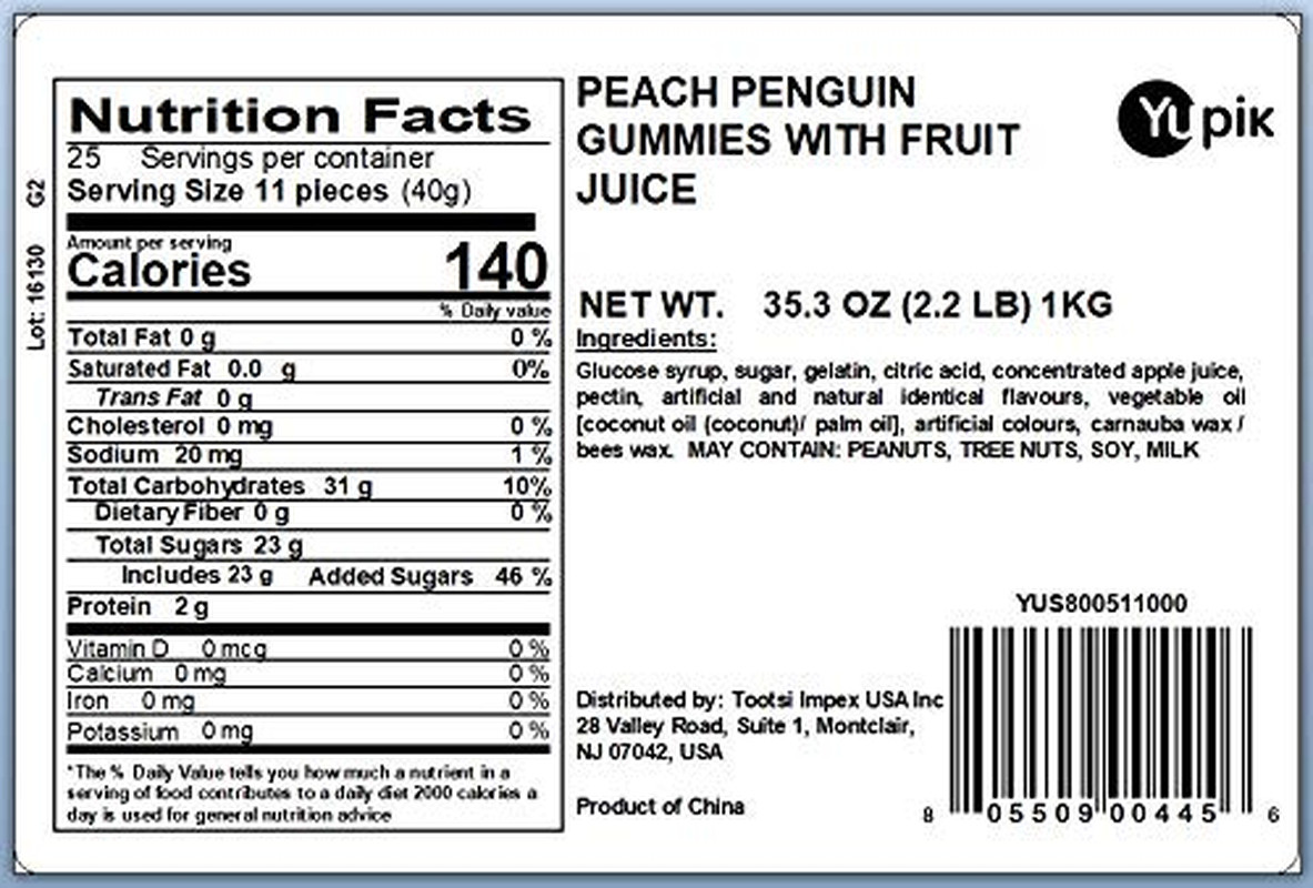 Gummy Peach Penguins, 2.2 Lb (35.2 Oz), Gluten-Free, Penguin-Shaped Candies, Pea