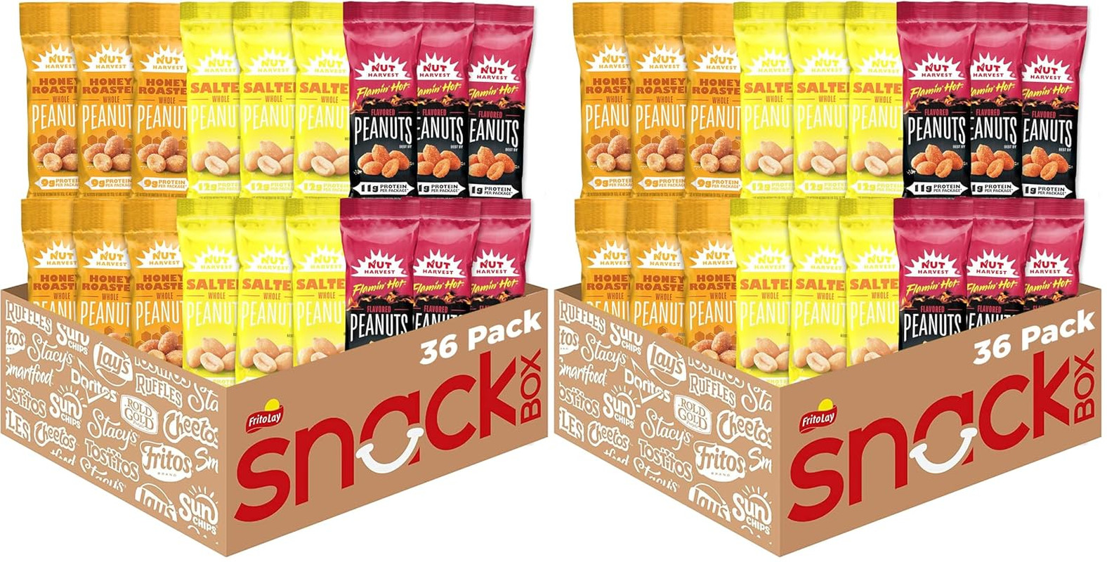 , 3 Flavor Peanuts Variety Pack, Individual Bags (36 Pack)