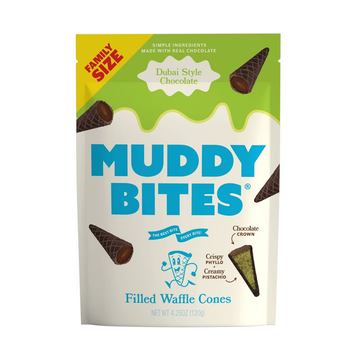 MUDDY BITES Dubai Chocolate Waffle Cone Snacks – 4.25oz