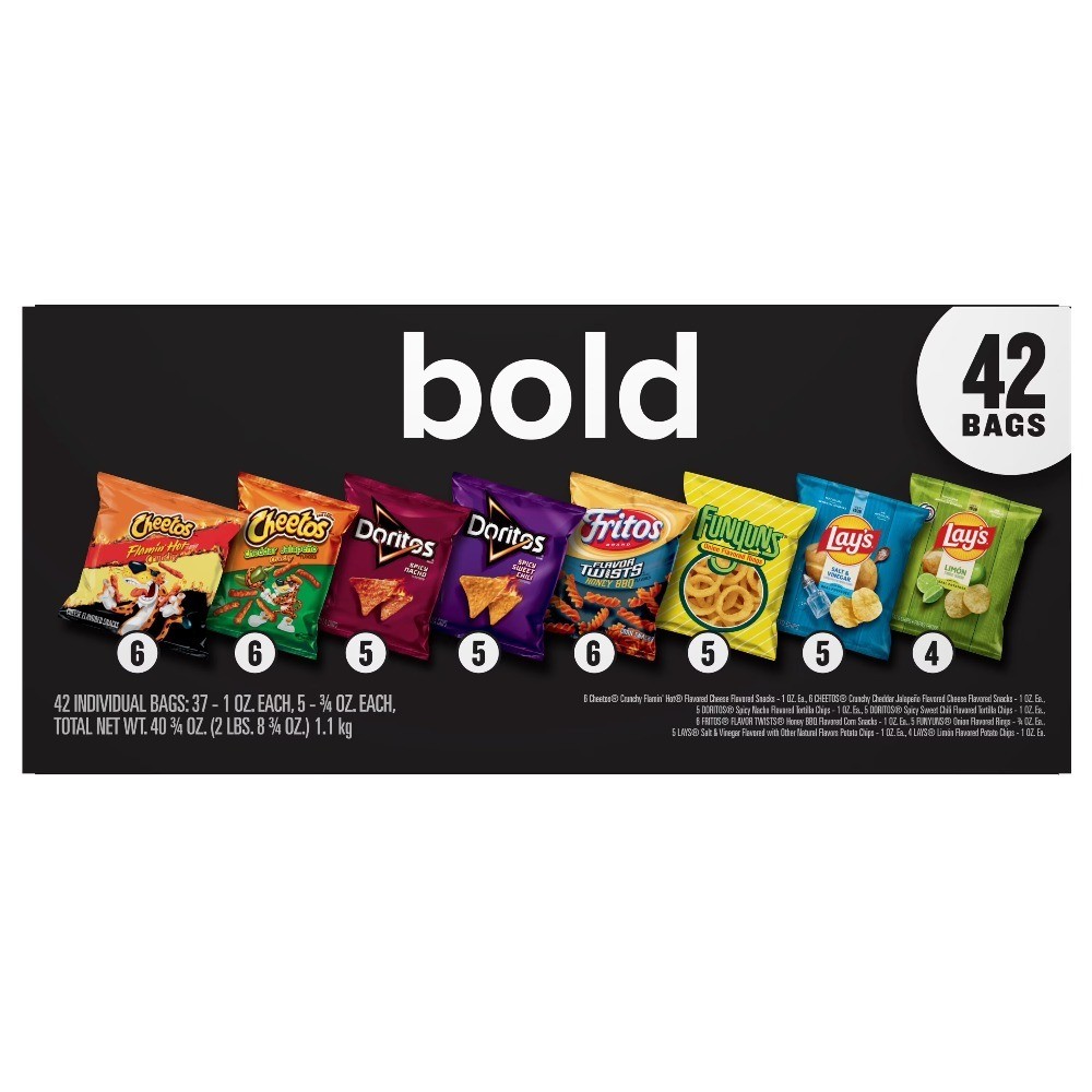 Mega Size Variety Pack of Bold Mix Chips, 42 Count Snack Bags