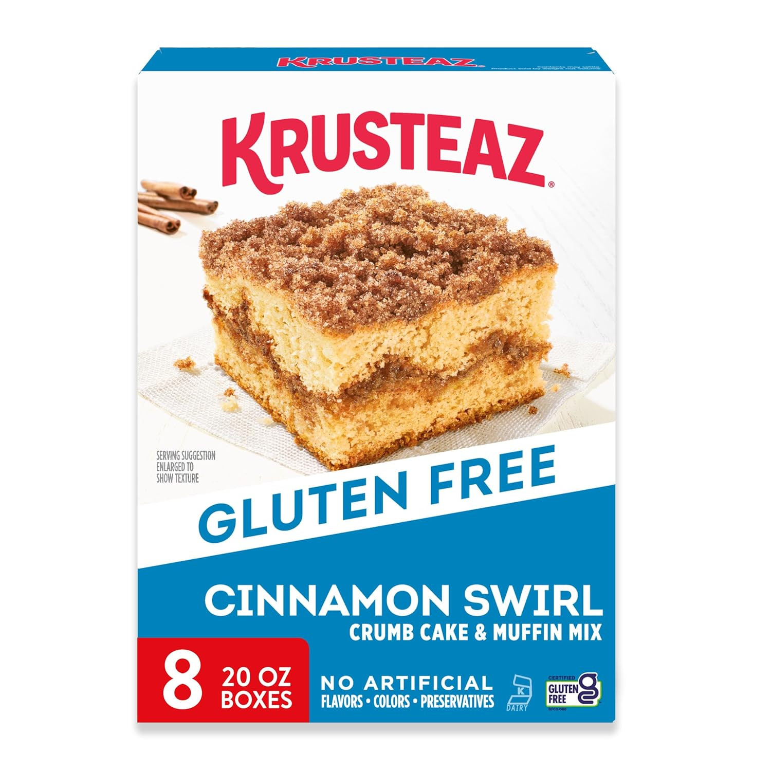 Krusteaz Gluten Free Cinnamon Swirl Crumb Cake & Muffin Mix, 20 Oz, 8 Pack