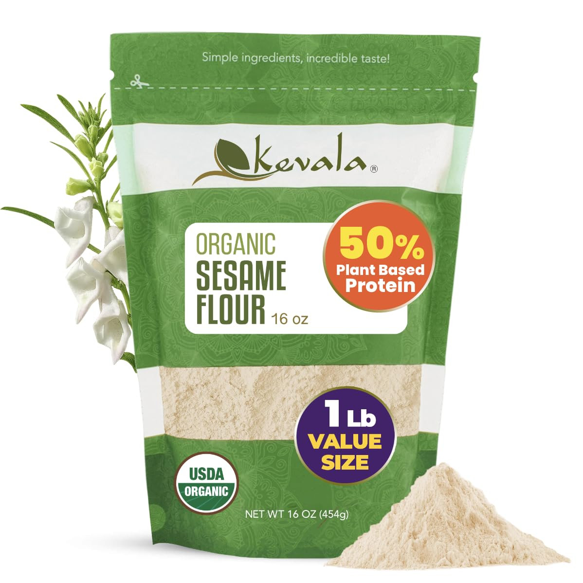Organic Sesame Flour – 50% Protein Flour Made with Non GMO Sesame Seeds, with Mi