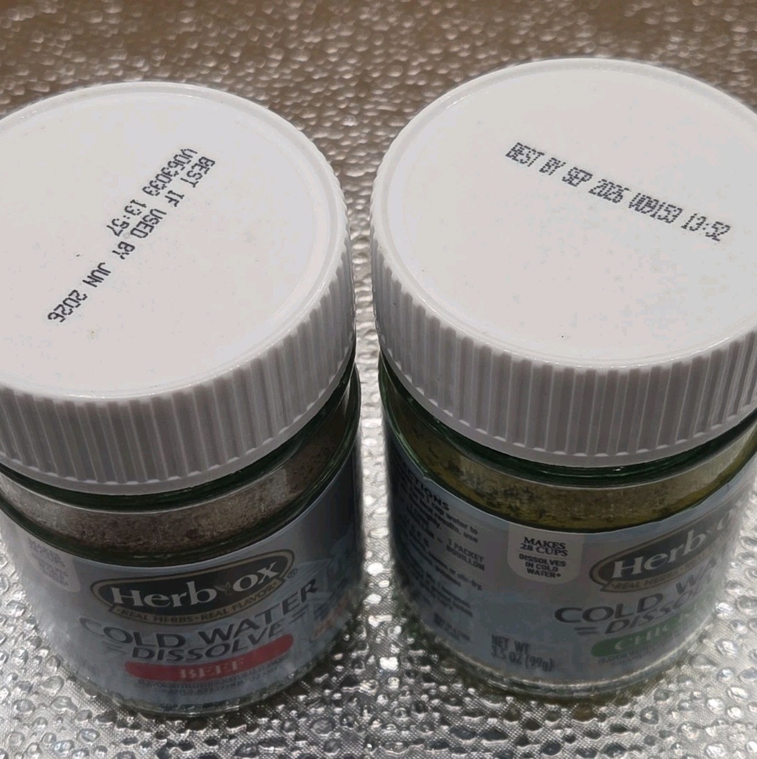 Lot Of 2 Herb Ox Hormel Cold Water Dissolve Beef & Chicken Bouillon 3.5 Oz