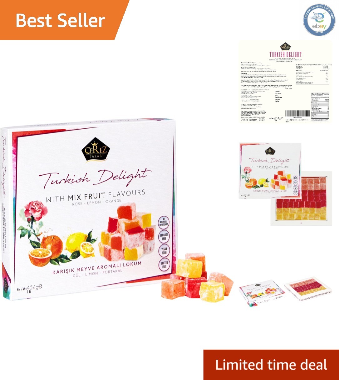 Cerez Pazari Turkish Delight Assortment – 16 oz. Gift Box of Rose & Citrus