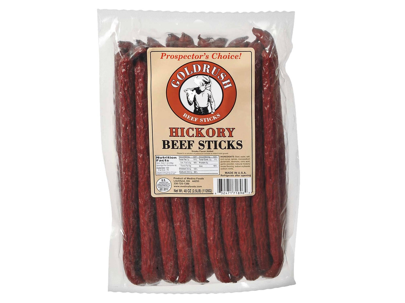 Gold Rush 2.5 LB Hickory Beef Smoked Sticks (1) 30 Count Pack Free Shipping