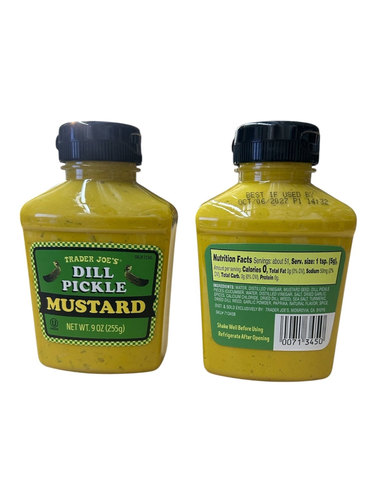 2-Pack Trader Joe’s Dill Pickle Mustard 9 oz Each Bottle Tangy Condiment 10/2027