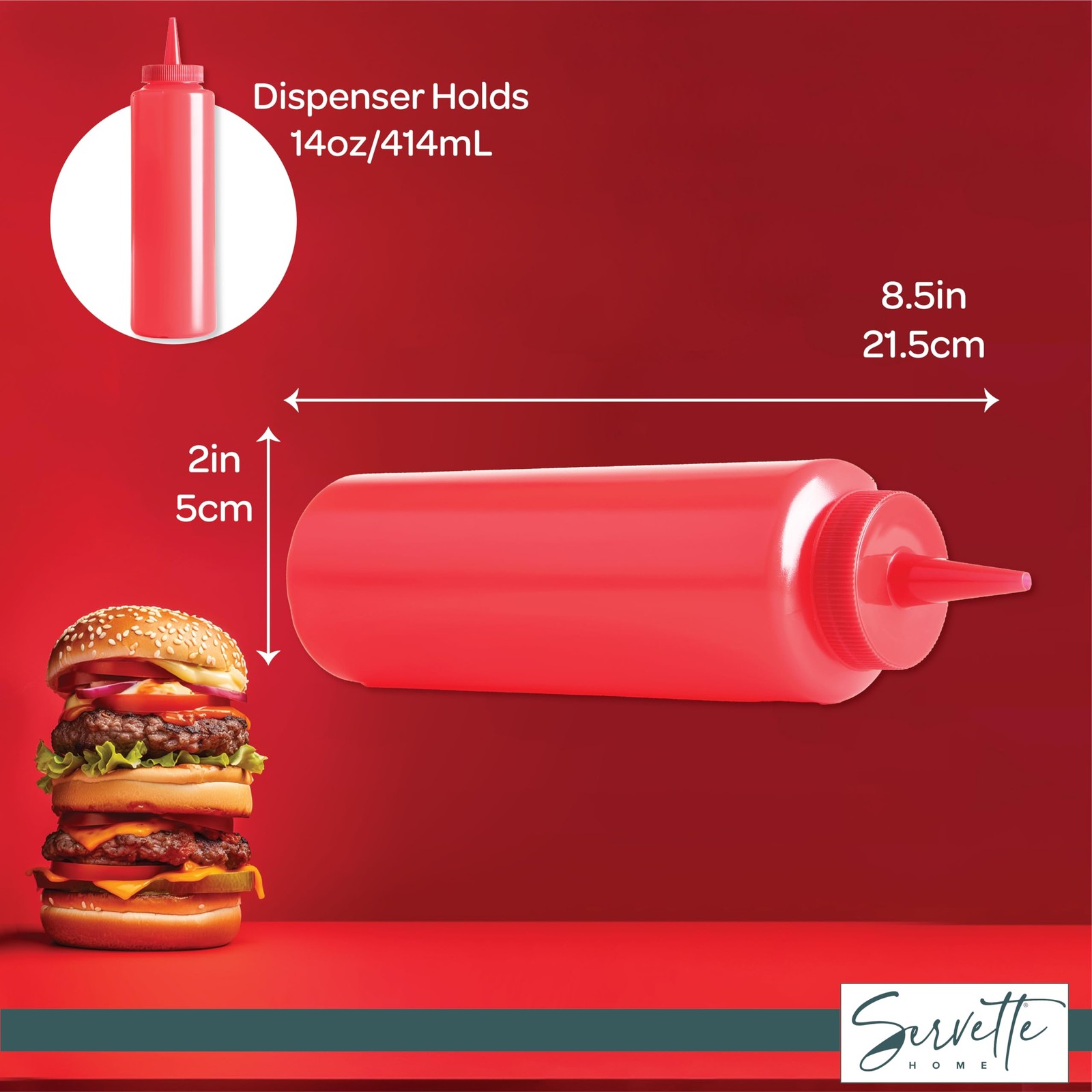 Servette Home Refillable Squeeze Bottles for Ketchup 14 ounces, Red Yellow