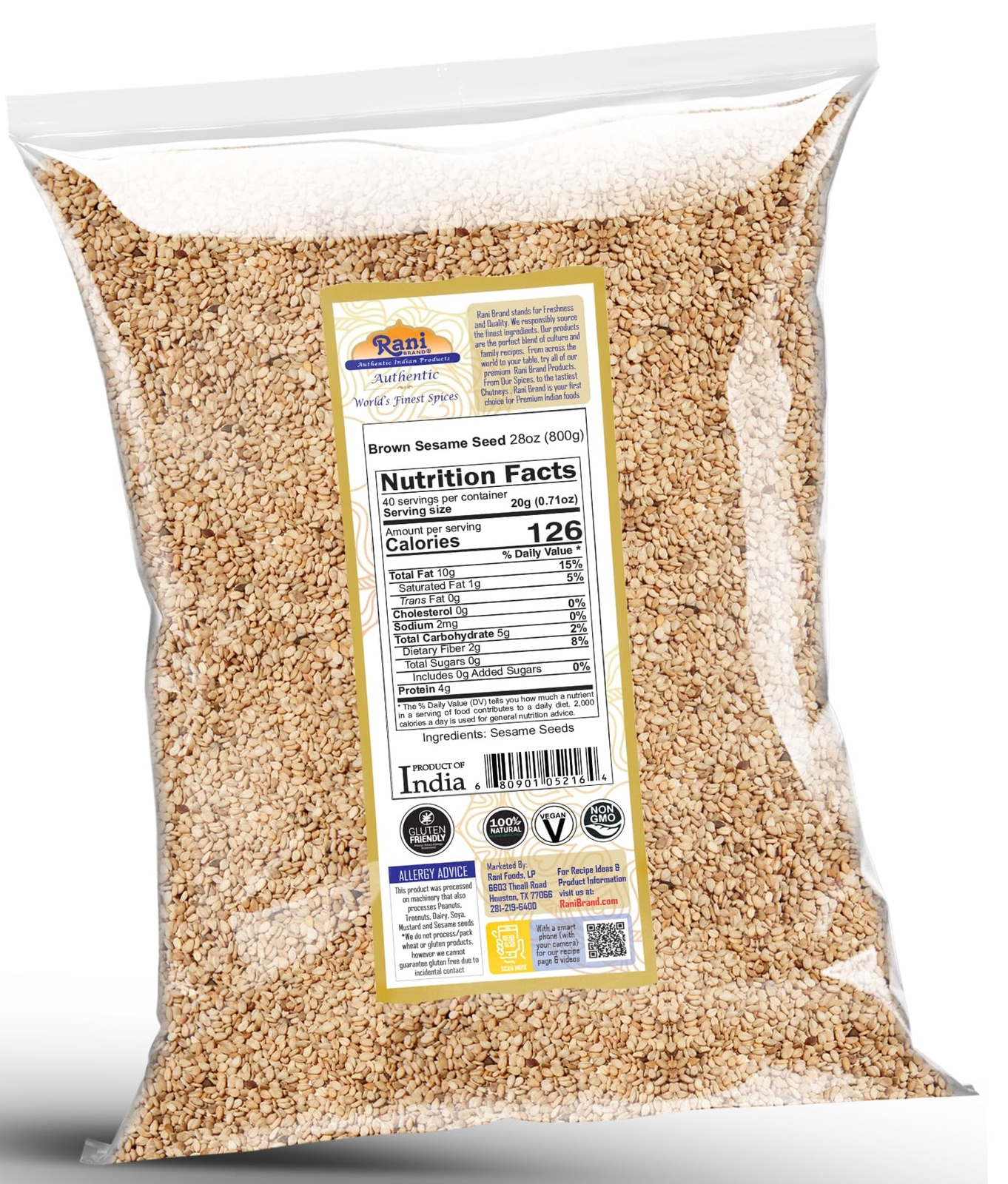 Rani Sesame Seeds Whole Brown, Raw (Till) 28oz (800g)