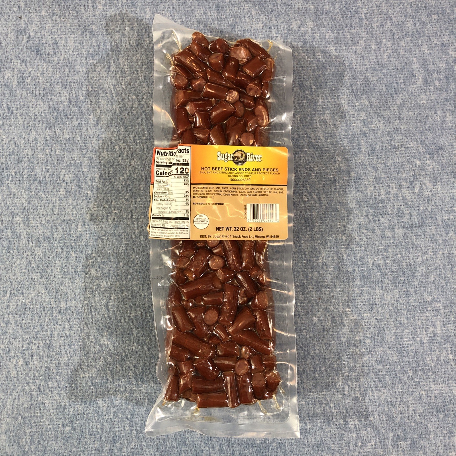 3 PACK ~ 2lb SUGAR RIVER HOT BEEF Stick Ends & Pieces Gluten Free NEW ITEM