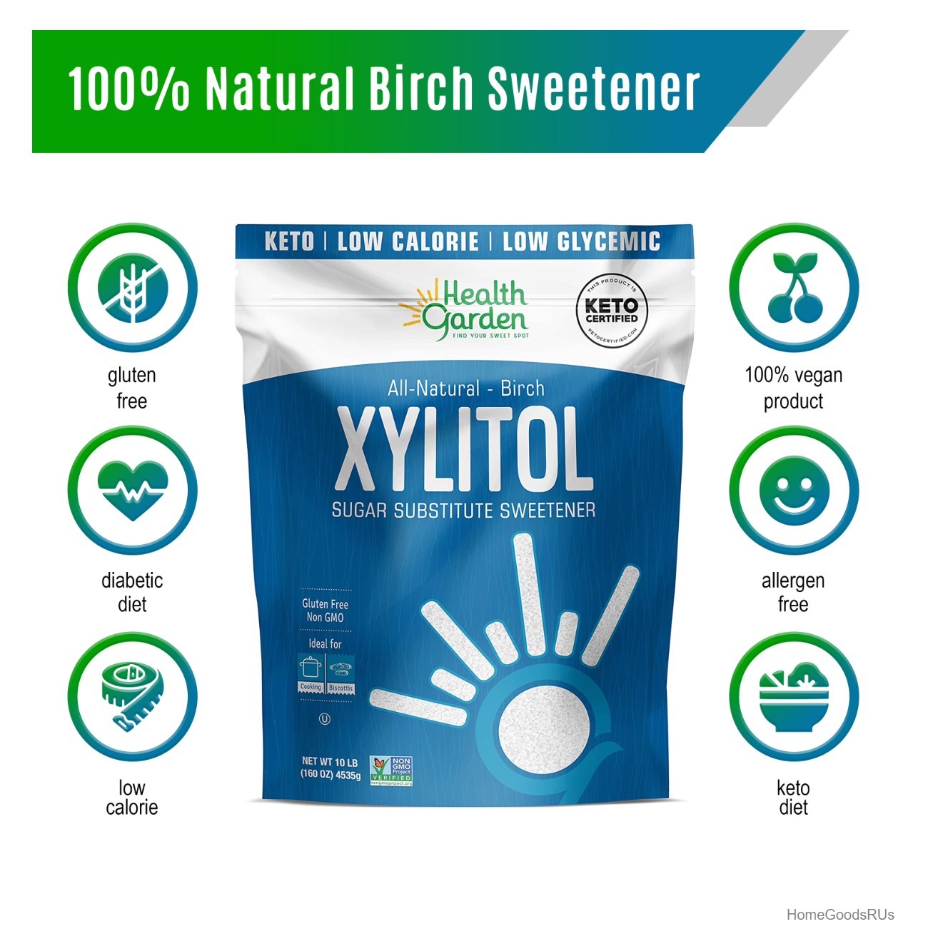 Birch Xylitol Natural Sugar Substitute Zero Calorie Sweetener 10 Pound Bag