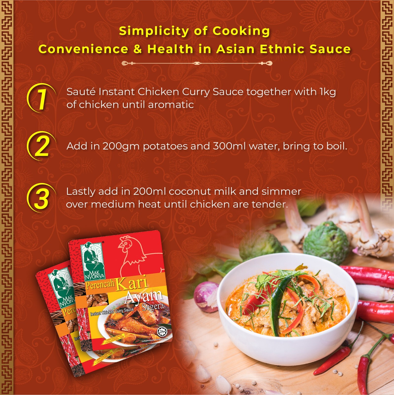 6x Mak Nyonya Instant Chicken Curry Sauce (200g) Suitable for Chicken Fish Meat