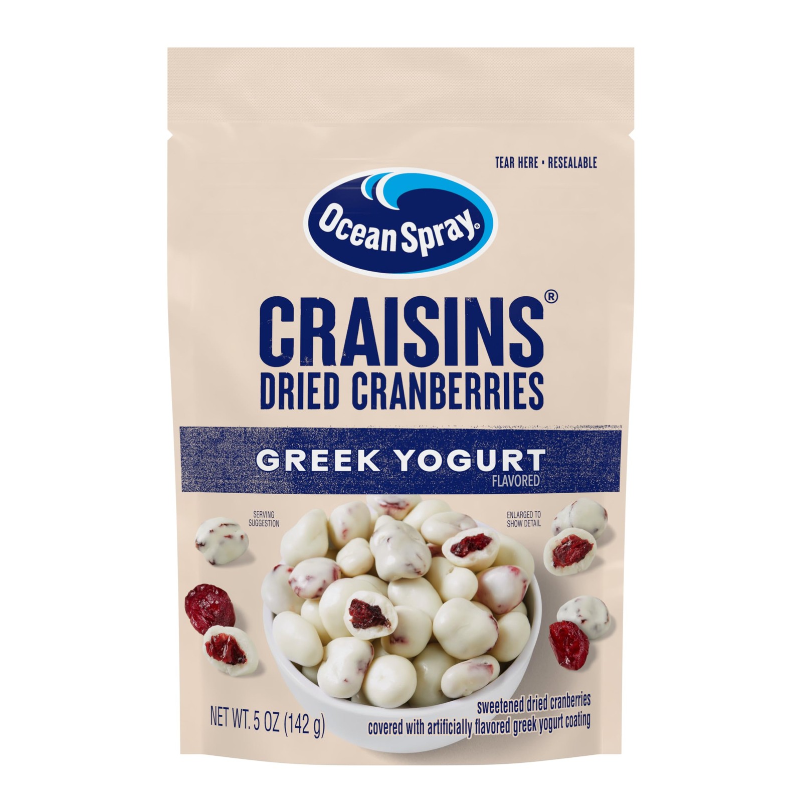 Ocean Spray Greek Yogurt Covered Craisins, 5 Ounce Pouch (Pack of 1), White
