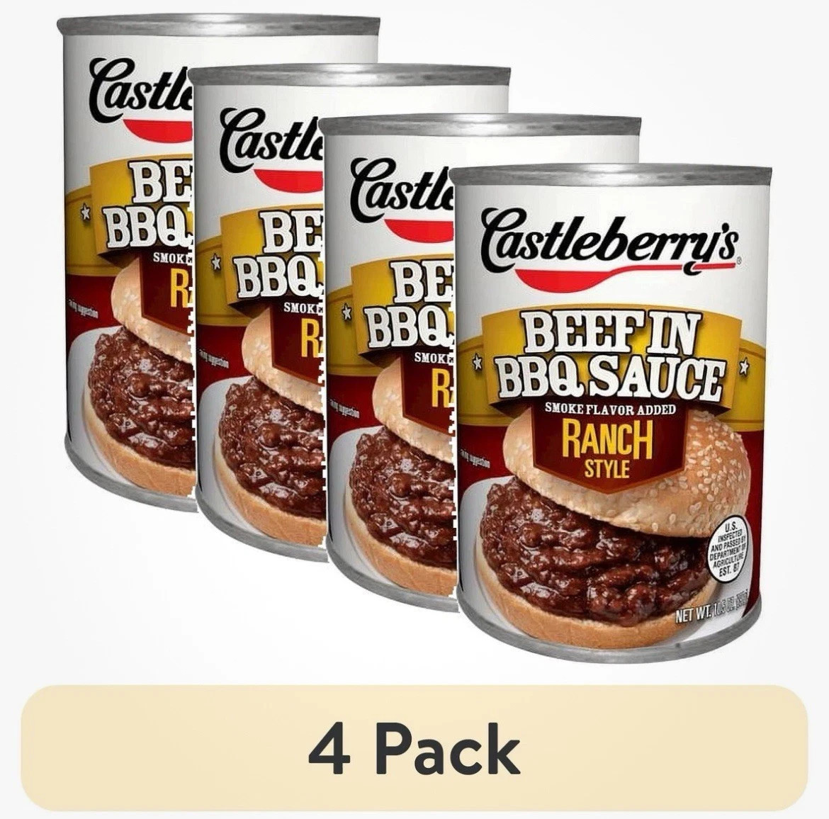 Castleberry’s Beef in BBQ Sauce, Ranch Style, 10.5 oz Can – 4 Pack-FREE SHIPPING