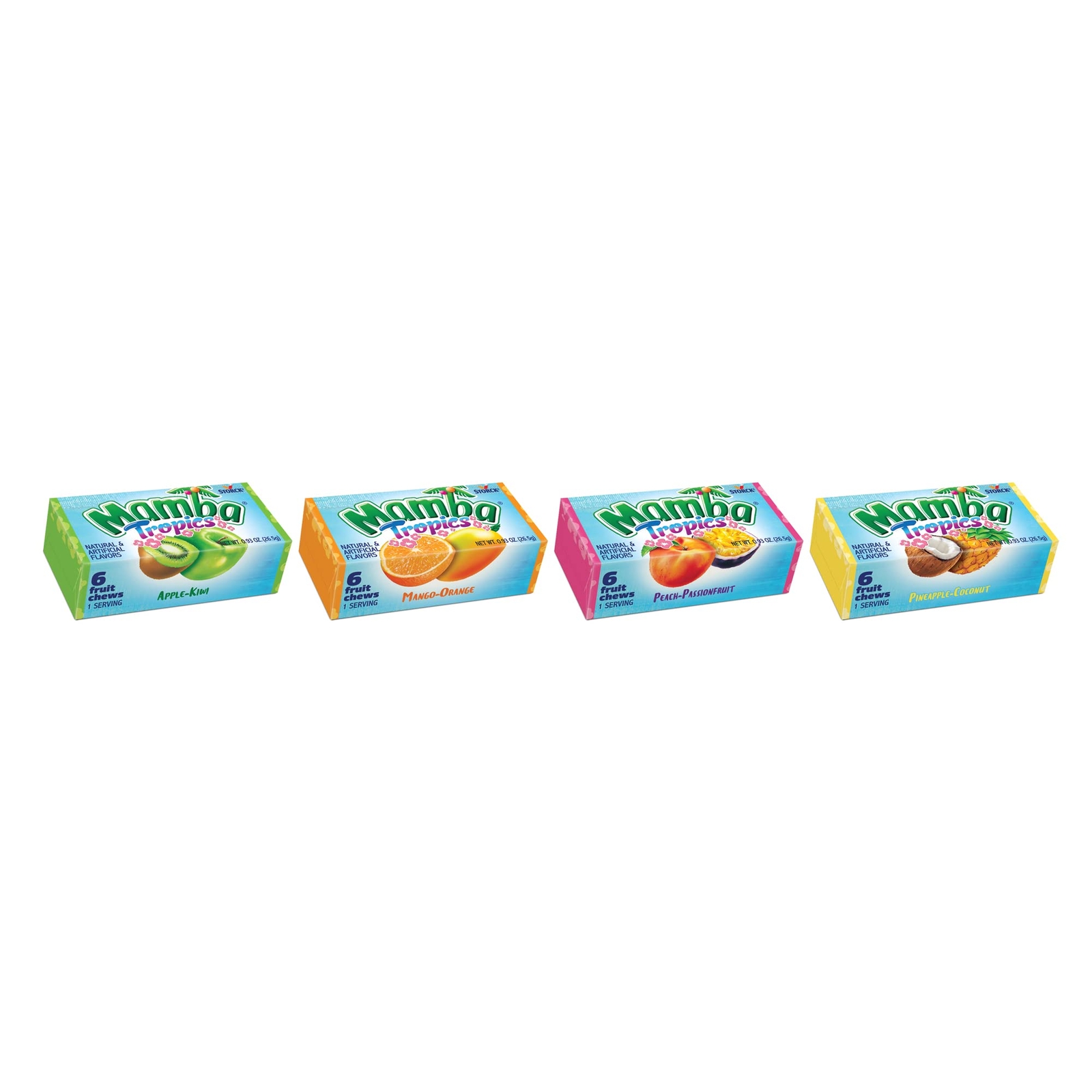 Mamba Tropics Fruit Chews Candy, 18 Pieces (Pack of 24)