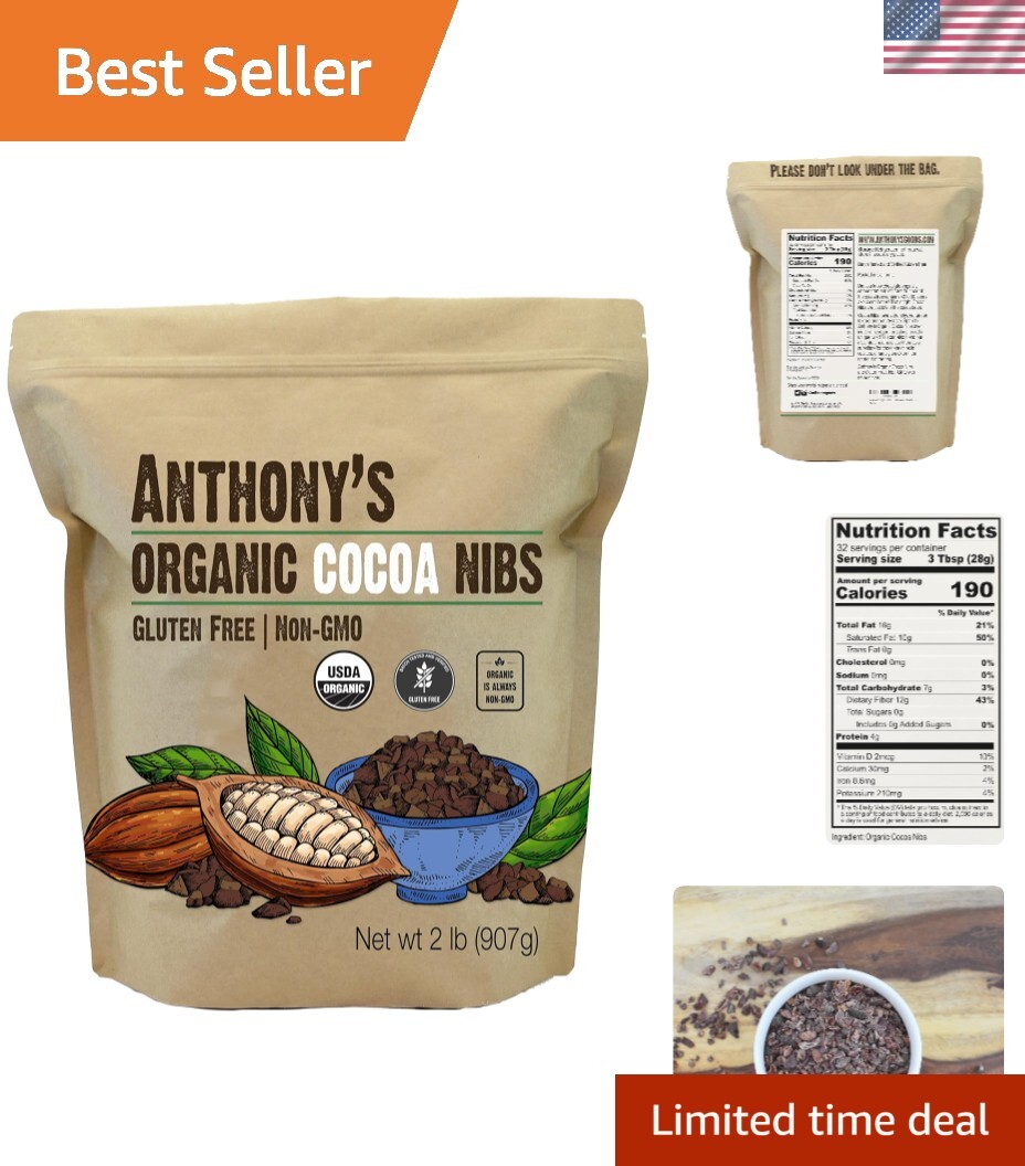 Organic Cacao Cocoa Nibs, 2 lb, Batch Tested and Verified Gluten Free