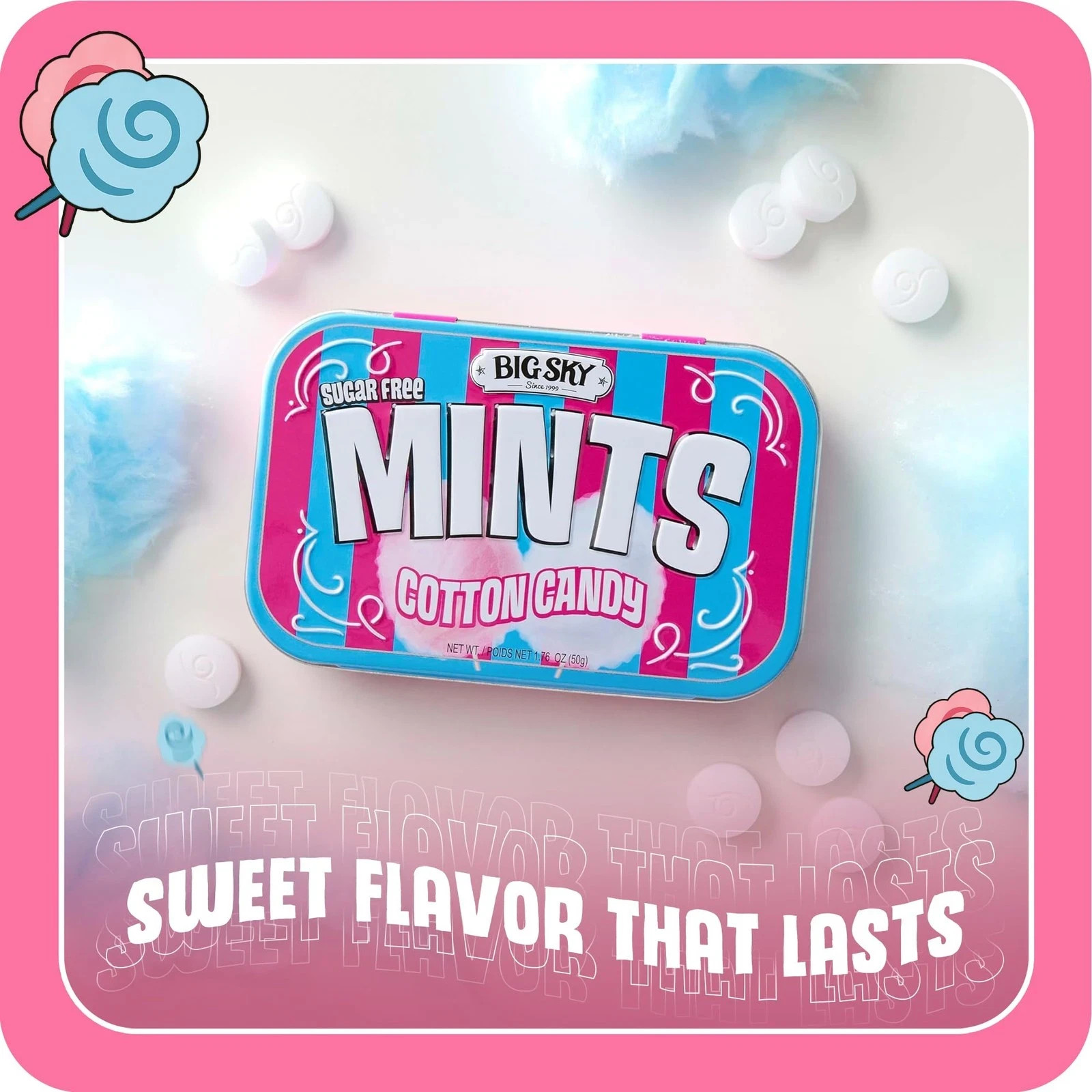 Sugar Free Cotton Candy Mints – 50 Count Tin (Pack of 6) | Kosher Certified, …