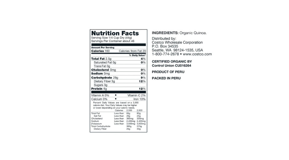 Kirkland Signature Organic Quinoa Gluten Free 4.5 Lbs EXP 12/2027