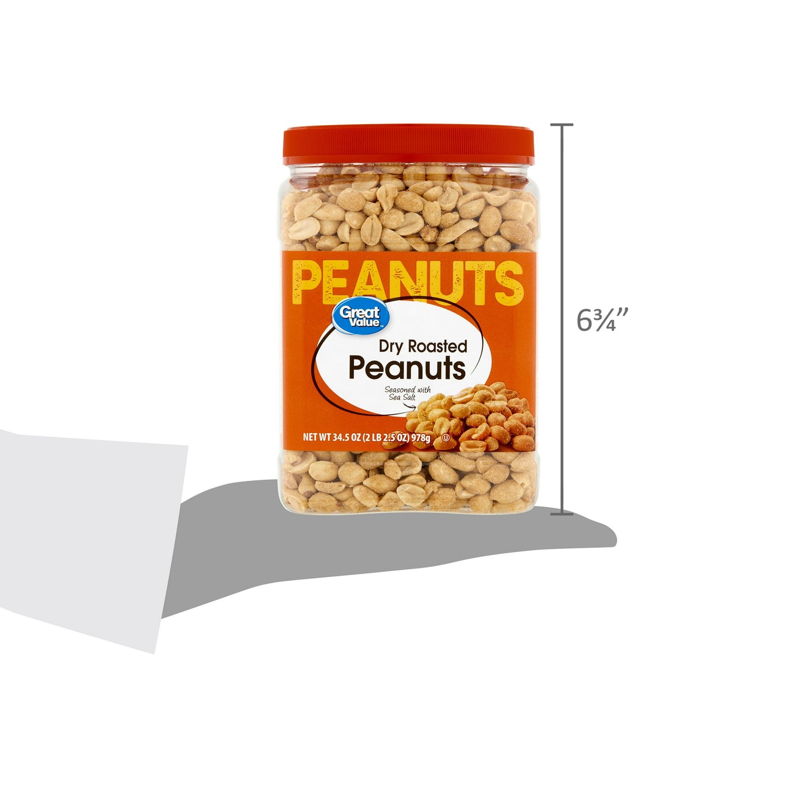 Great Value Dry Roasted & Seasoned with Sea Salt Peanuts, 34.5 oz Free Shipping