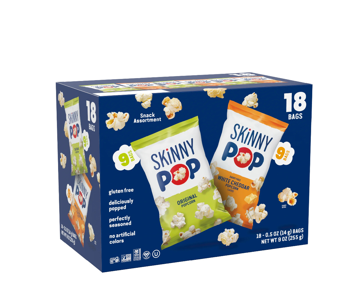 SkinnyPop Gluten-Free Original and White Cheddar Popcorn Variety Pack, 0.5 oz