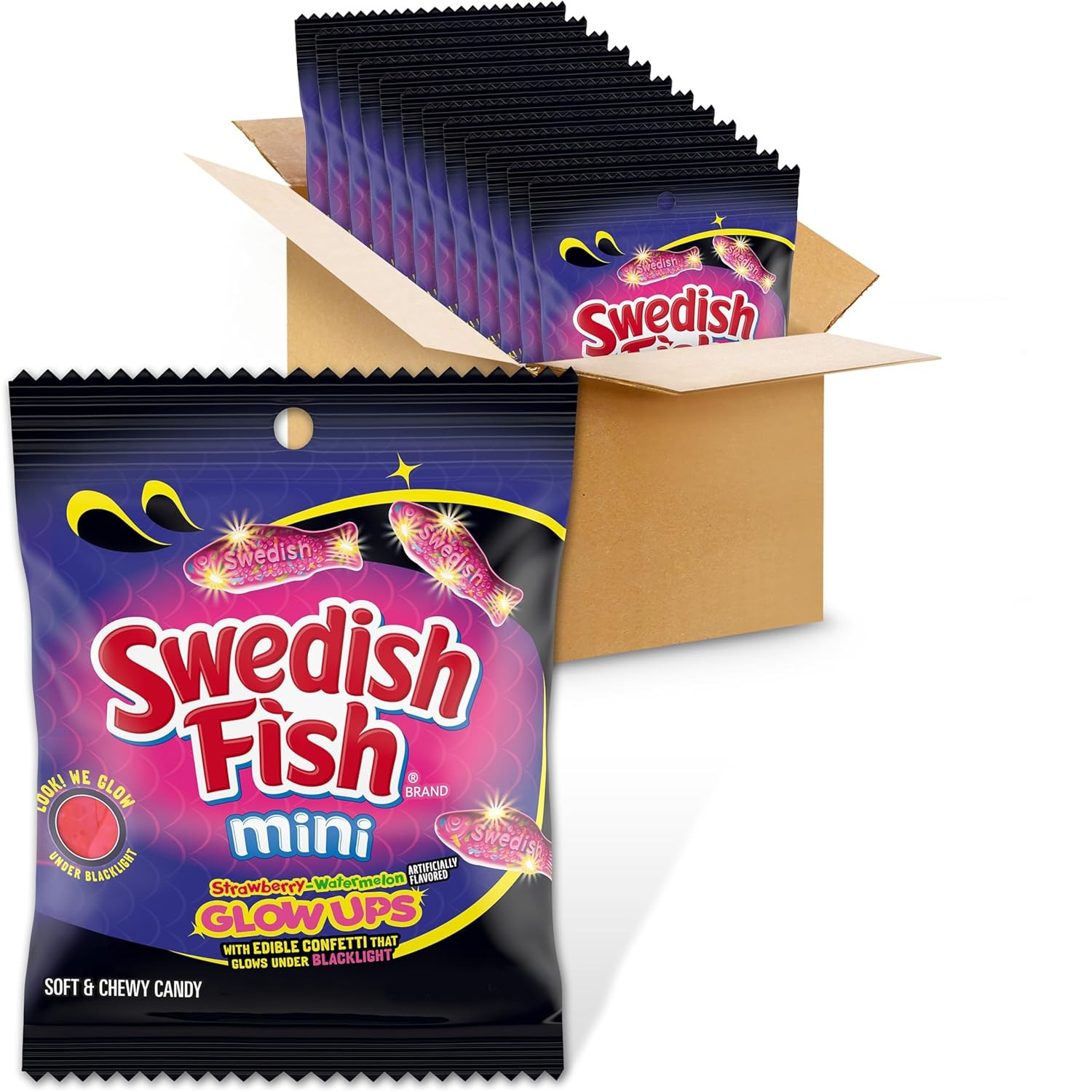 Mini Glow Ups Strawberry-Watermelon Soft & Chewy Candy, Bulk Candy, 12-3.08 Oz B