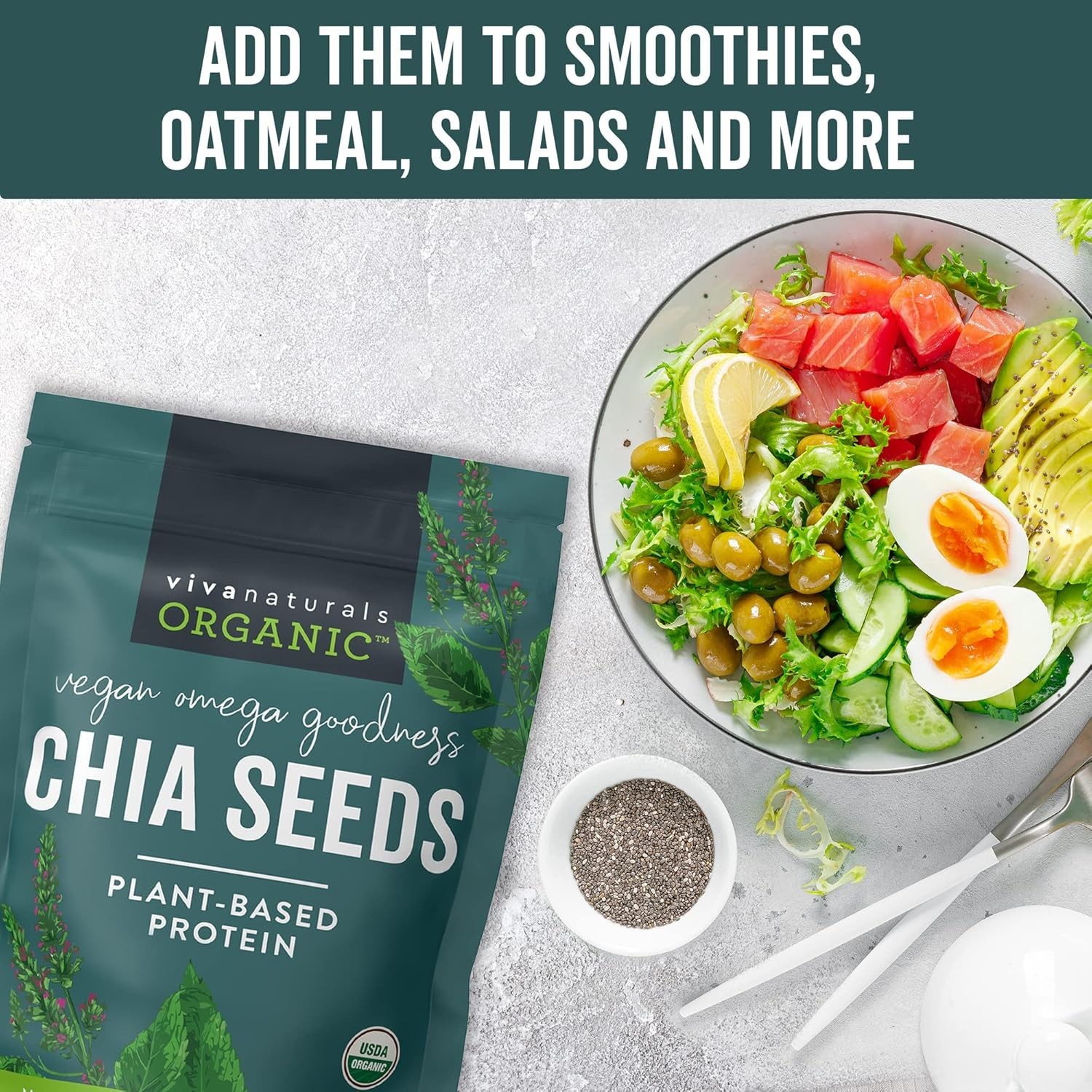 Viva Naturals Organic Chia Seeds, 2 lb, 32 Oz – Plant-Based Omega-3 and Vegan…