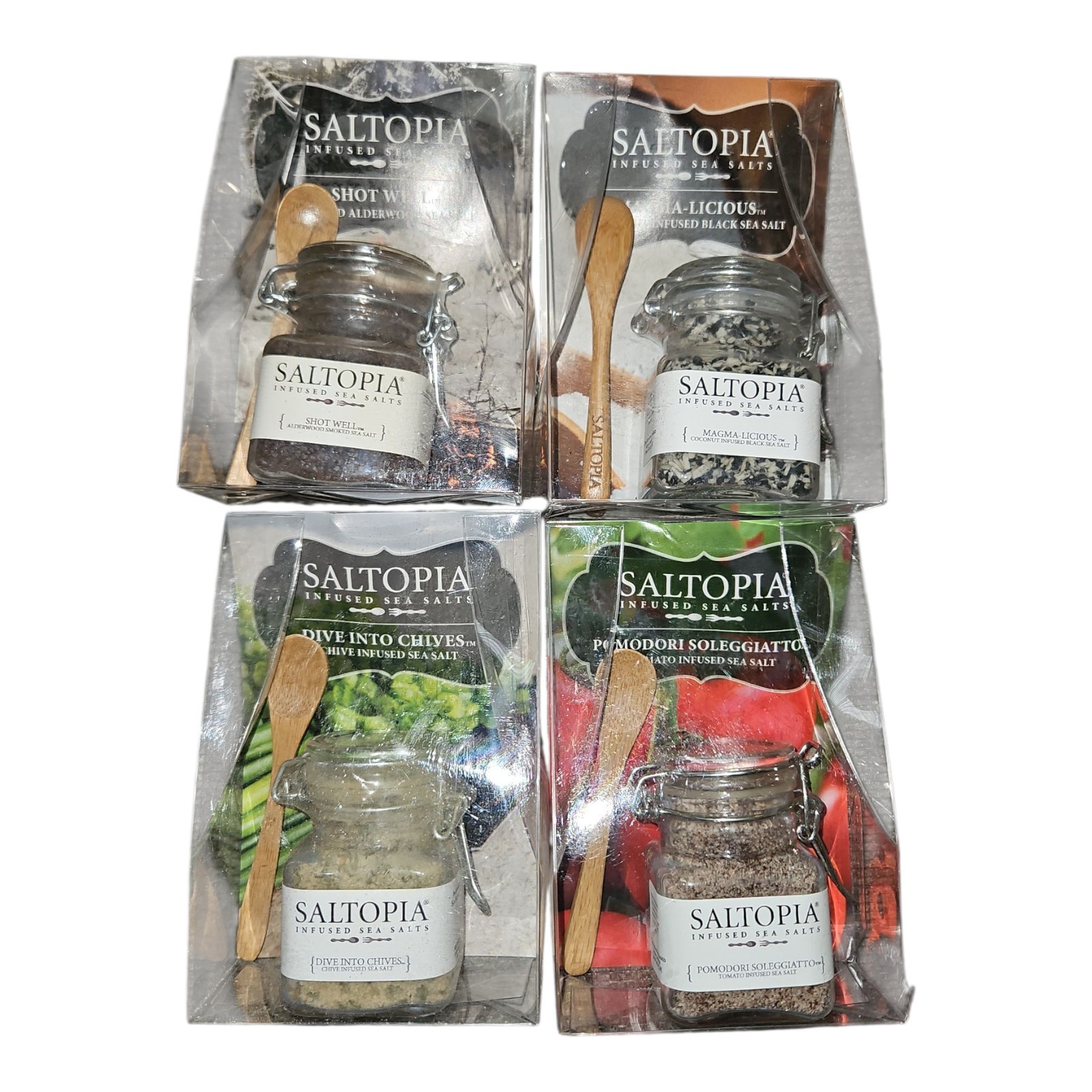 Lot Of 4 Saltopia Infused Sea Salt Grilling Seasonings New Shot Well Chives