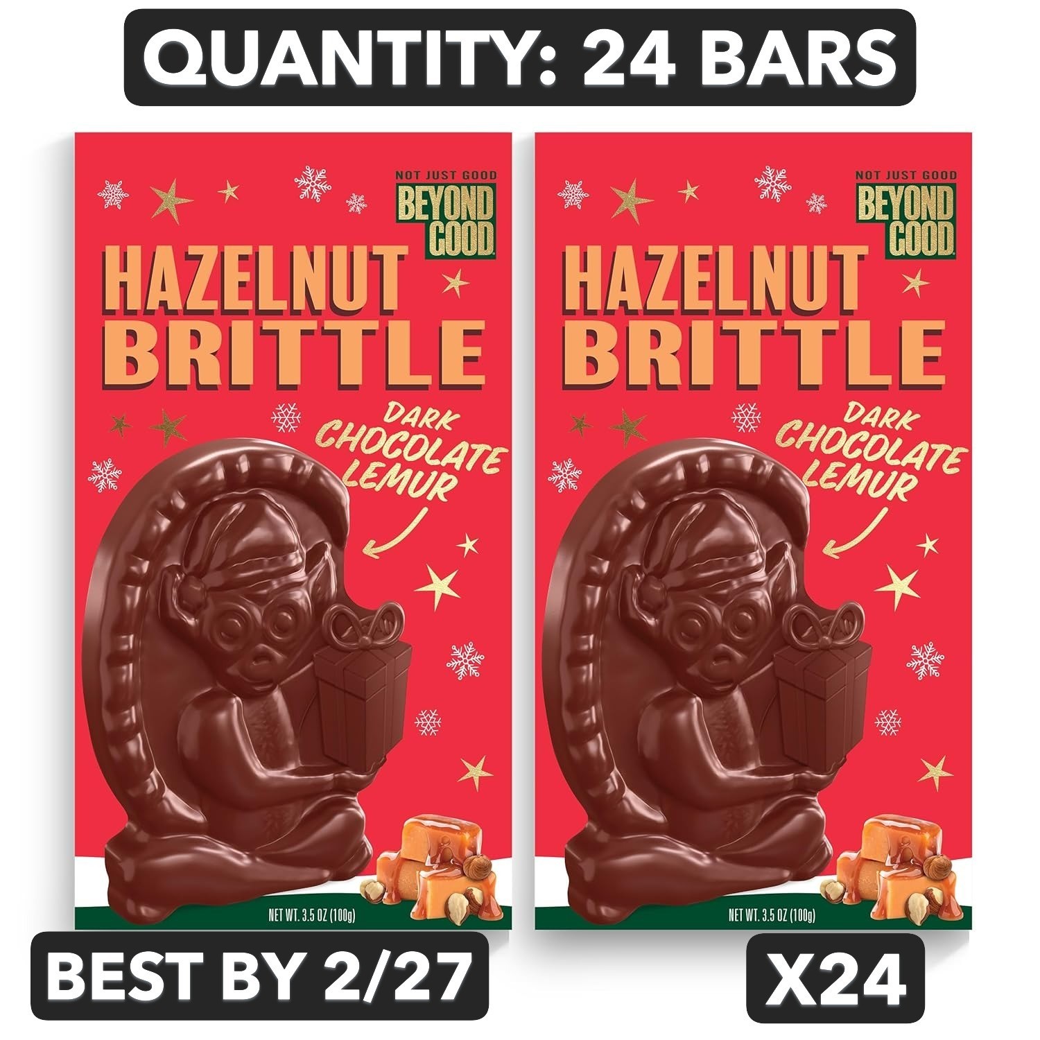 24- BAR PACK LOT Beyond Good Hazelnut Brittle Dark chocolate lemur 3.5 oz BB2/27