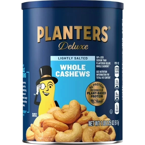 Planters Deluxe Lightly Salted Whole Cashews, 18.25 oz Canister