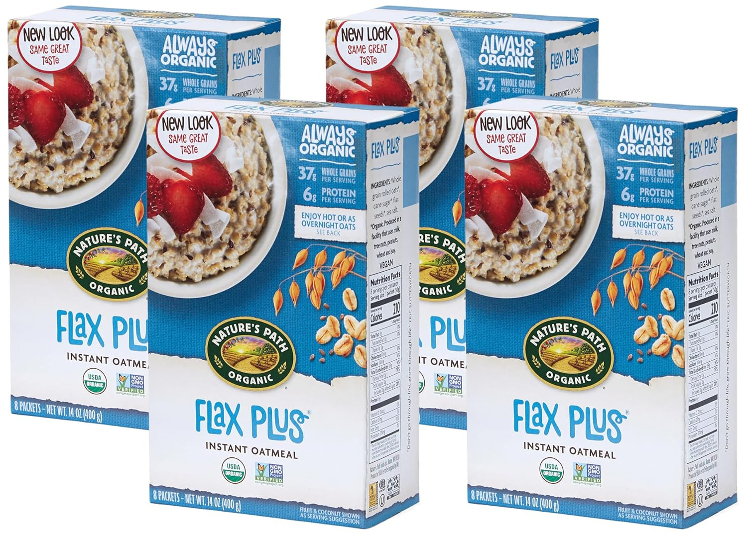 Nature’S Path Organic Flax plus Instant Oatmeal, 32 Packets, Non-Gmo, 37G Whole