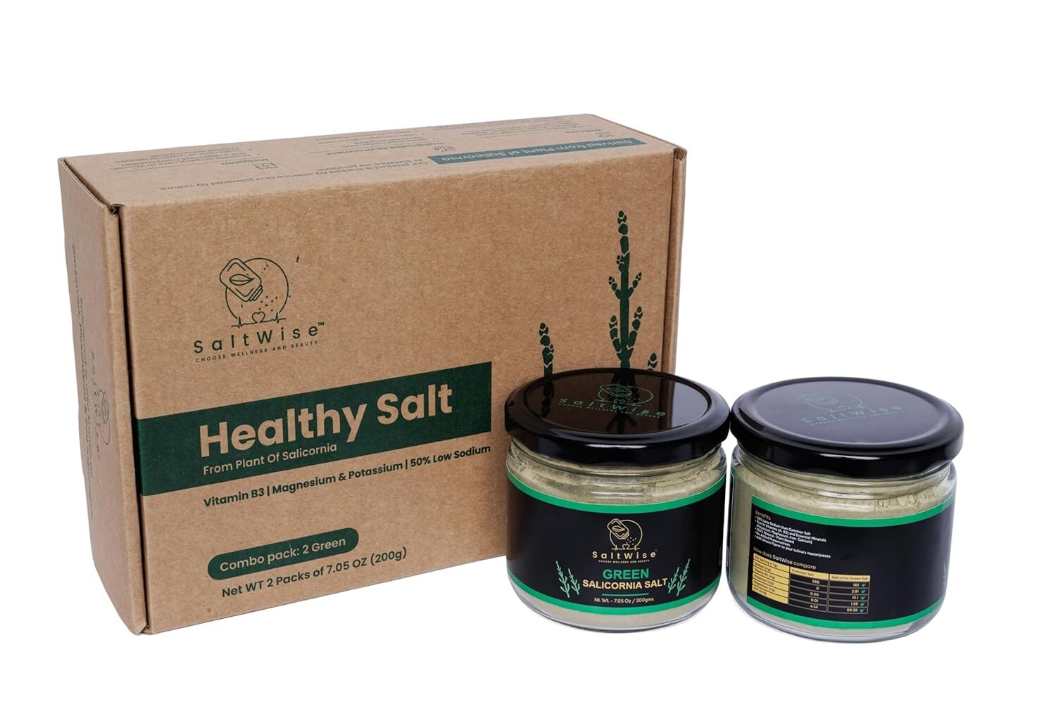 Green Salicornia Salt- Low Sodium Substitute, No additive, Organic, Umami 14.1oz