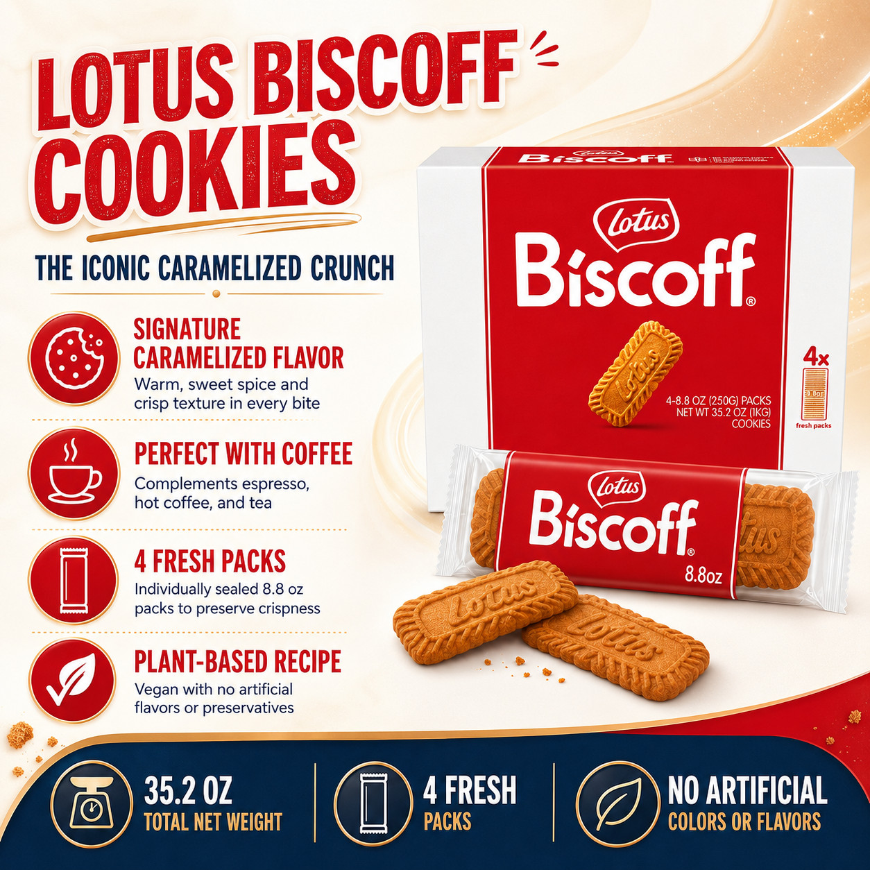 Lotus Biscoff Cookies, 8.8 oz., 4 Count