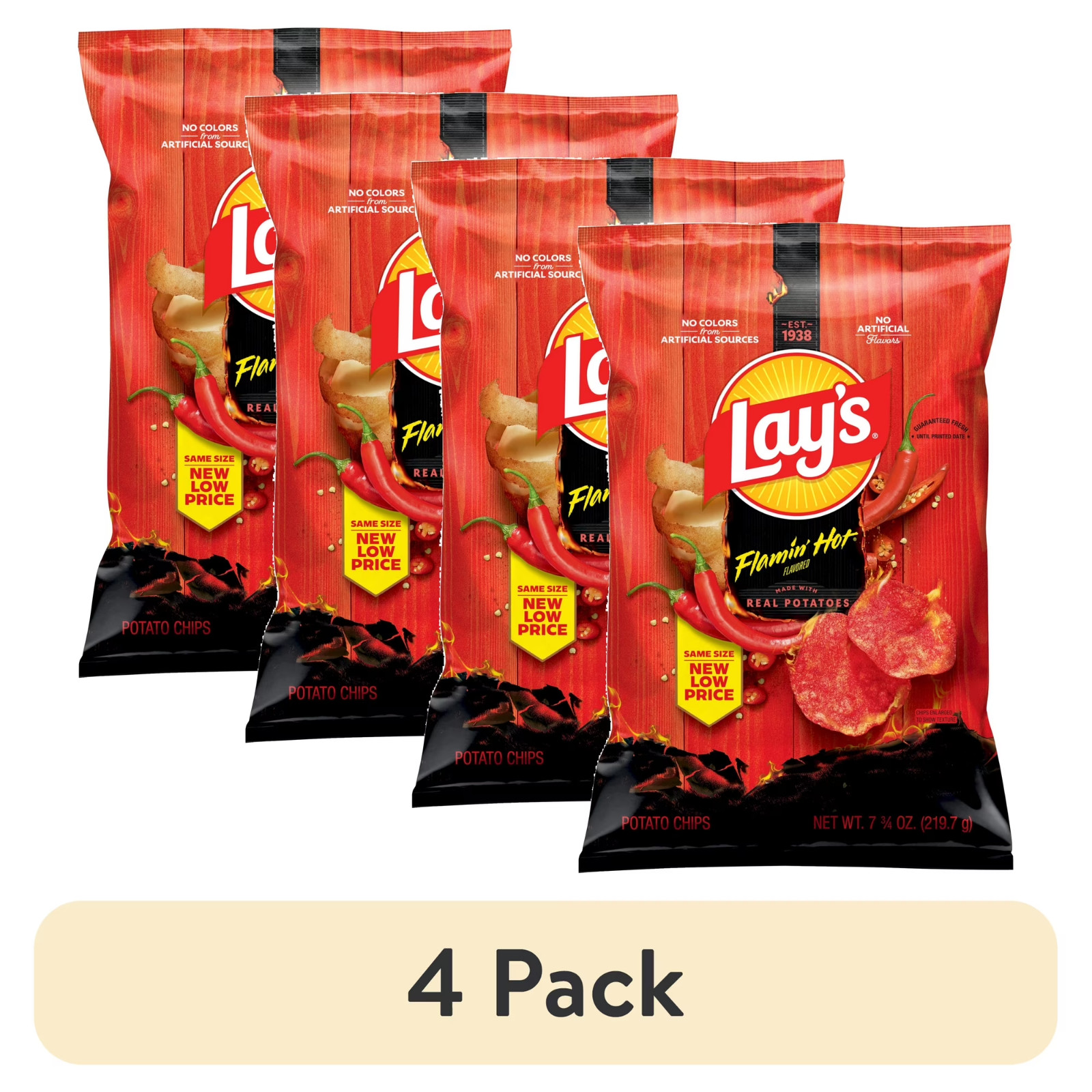 4 pack, Lay’s Potato Chips Flamin’ Hot Flavored, 7.75 oz. Bag…