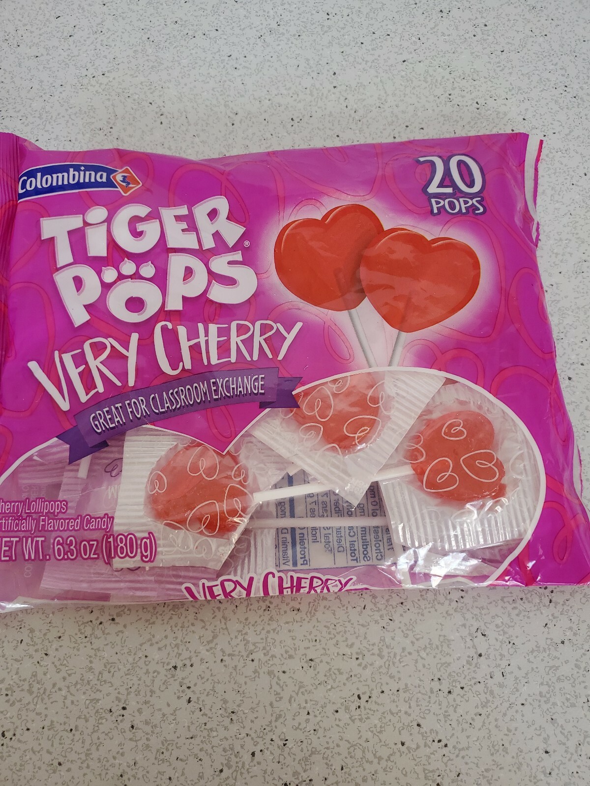 Very Cherry Heart Shape Tiger Pops 7 Oz Bag Valentines Day Lollipops