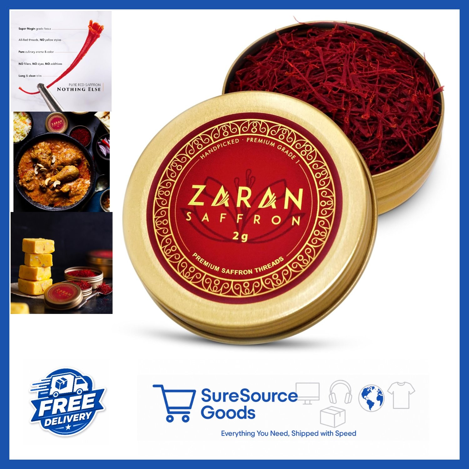 Premium Saffron Spice Threads for Paella Risotto Tea Culinary Uses 2 Grams
