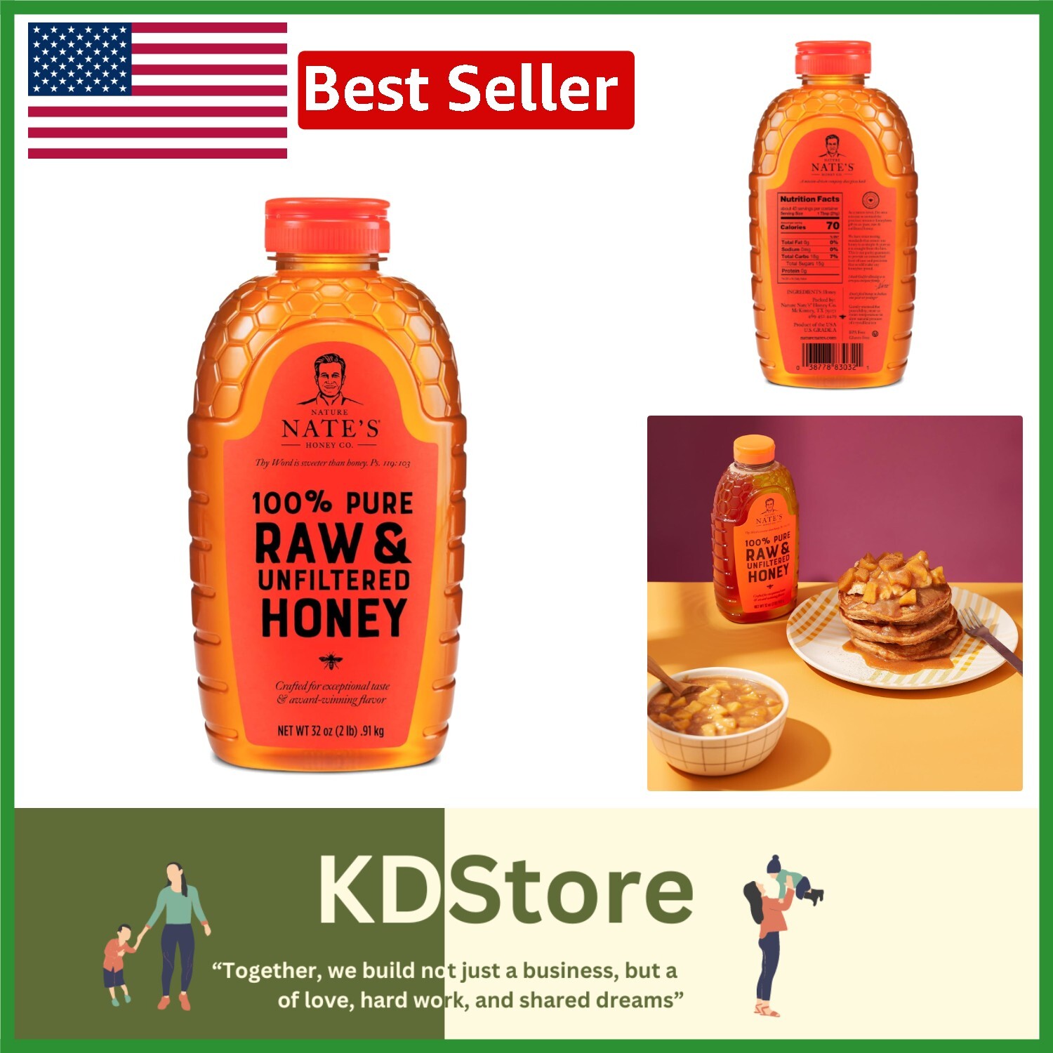 Nature Nate’s 100% Raw & Unfiltered Honey – Delicious Sweetener in 32oz Bottle