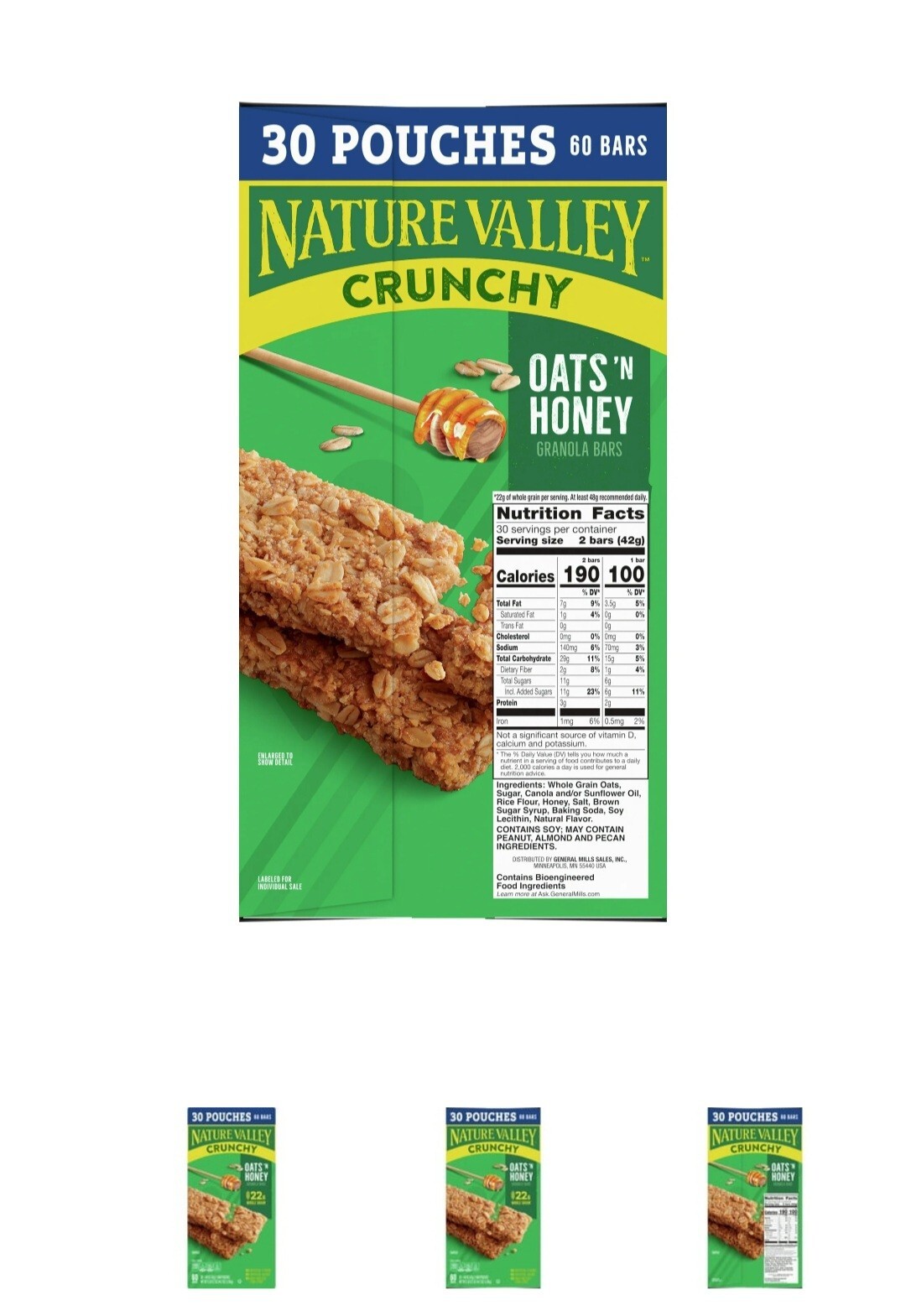 Nature Valley Crunchy Oats ‘n Honey Granola Bars, 60 Bars, 44.7 OZ (30 Pouches)